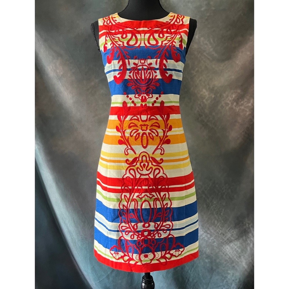 Tabitha Anthropologie Colorful Striped Embroidered Sleeveless Dress‎ Size 0